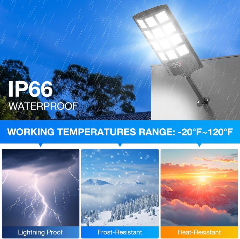 Heisolcool Solar Street Lights Outdoor Waterproof,52000LM 320° Wide Angle Flood Light, LED Solar Parking Light with Motion Sensor and Remote Control, Suitable for Street, Parking Parking lot-2PACK - Image 3